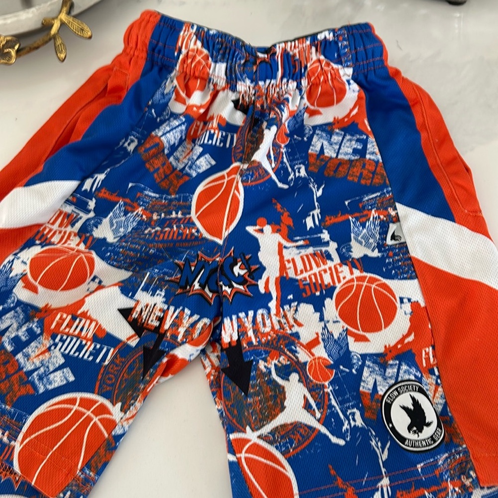 Flow society shorts.    Boys New York hoops attack shorts
